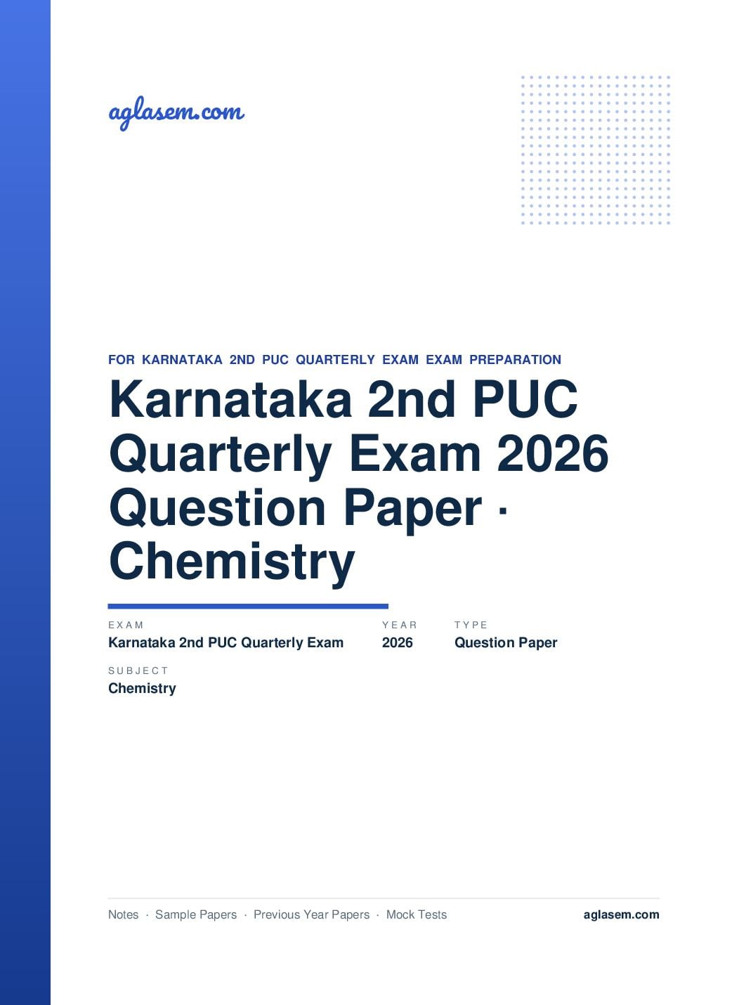 Karnataka 2nd PUC Quarterly Exam Question Paper 2026 Chemistry - Page 1 of 3