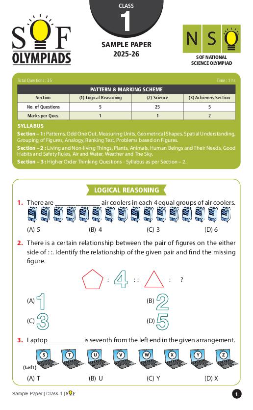 SOF NSO Sample Paper 2026 Class 1 - Page 1
