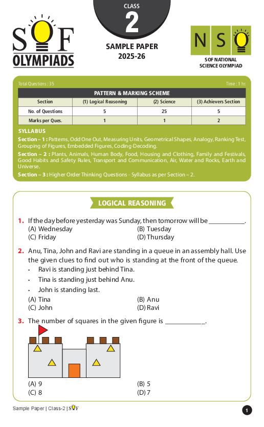 SOF NSO Sample Paper 2026 Class 2 - Page 1