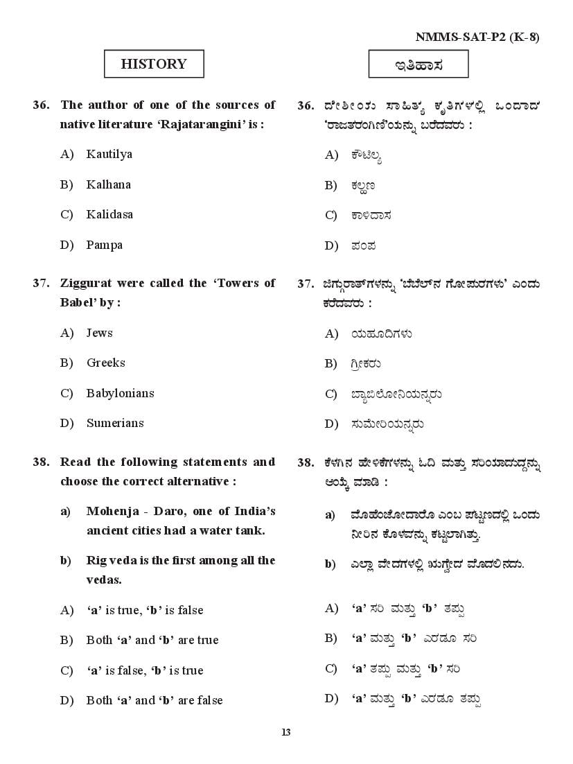 Karnataka NMMS Question Papers – Download PDF