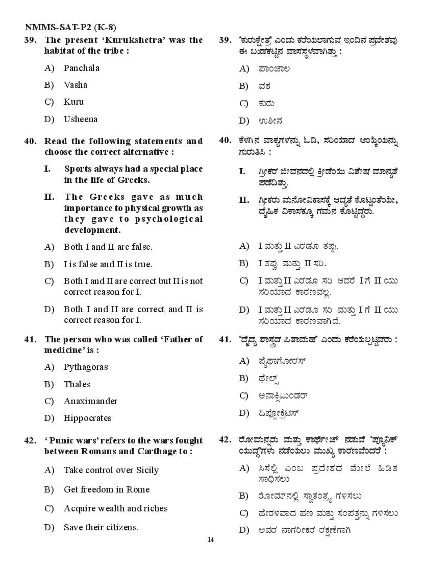 Karnataka NMMS Question Papers – Download PDF