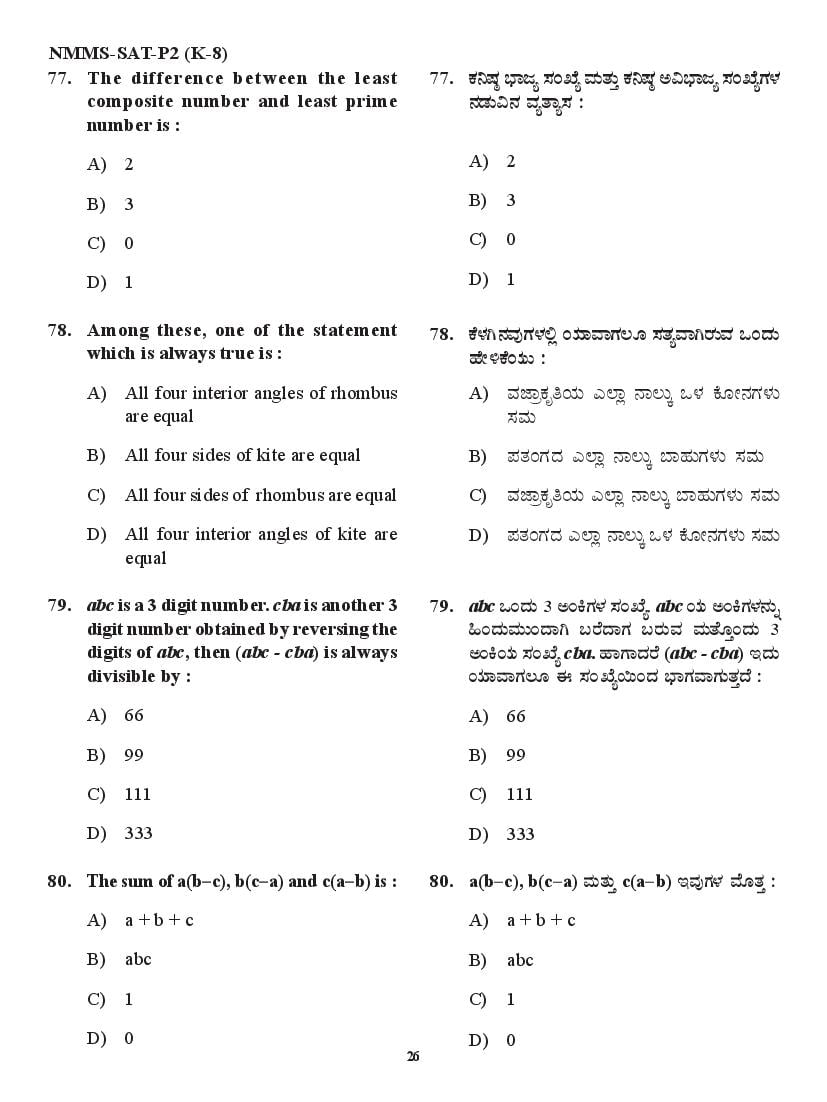 Karnataka NMMS Question Papers – Download PDF
