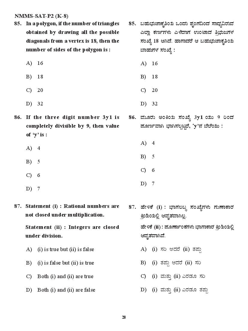 Karnataka NMMS Question Papers – Download PDF