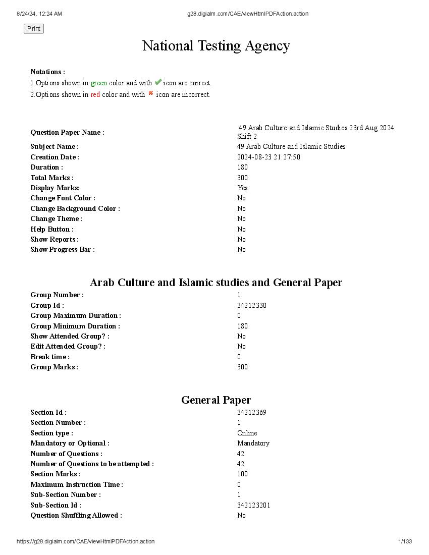UGC NET 2024 Question Paper Arab Culture And Islamic Studies - Page 1