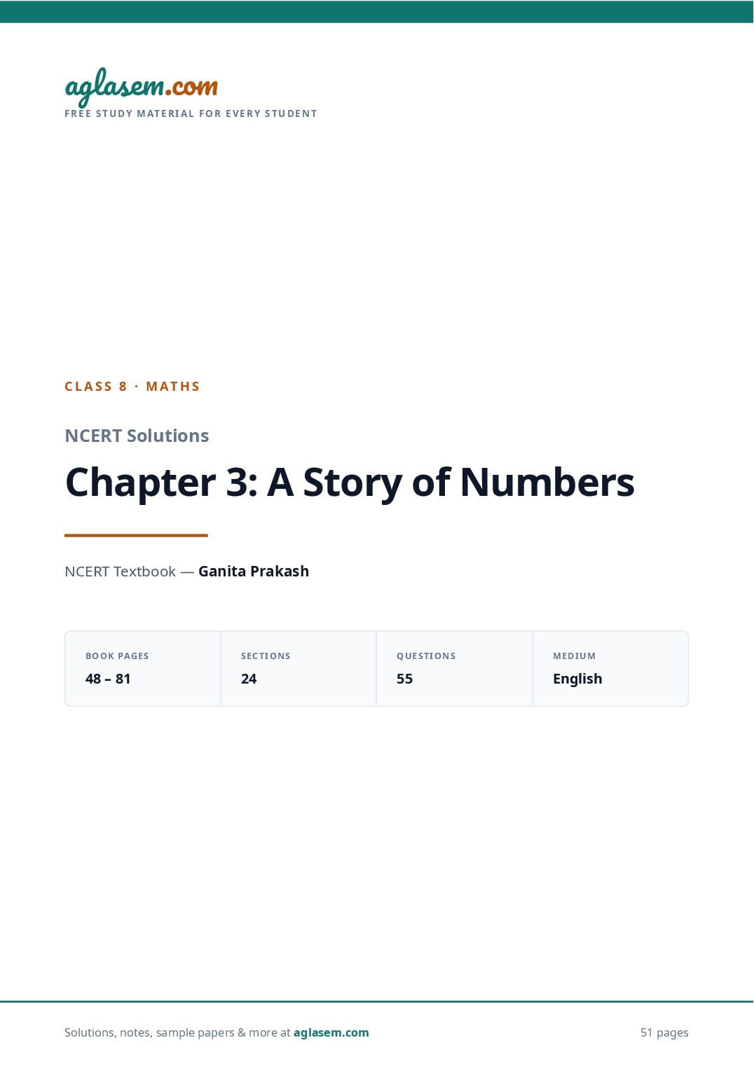NCERT Solutions Class 8 Maths Chapter 3 a Story of Numbers - Page 1 of 52
