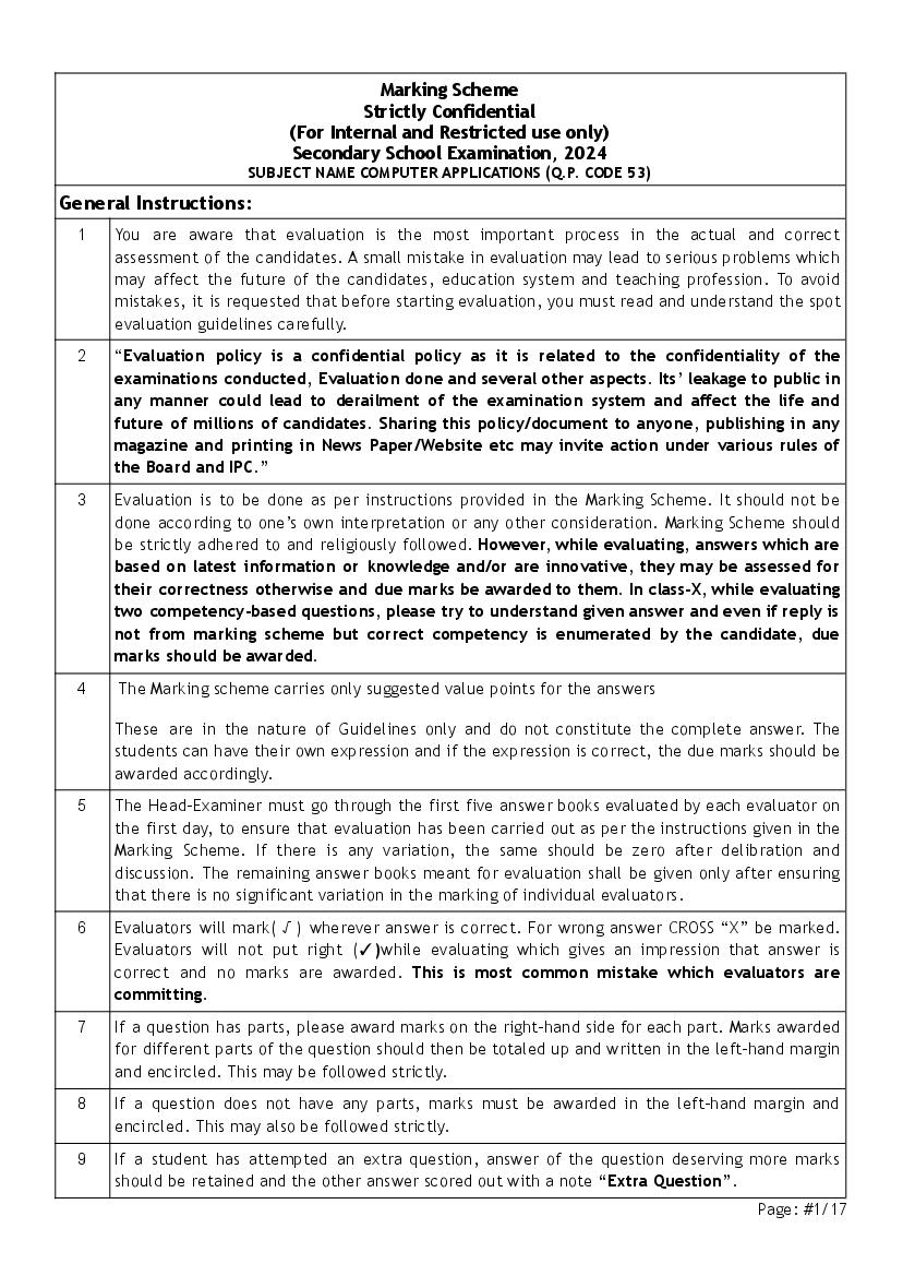 CBSE Class 10 Question Paper 2024 Solution Computer Applications - Page 1