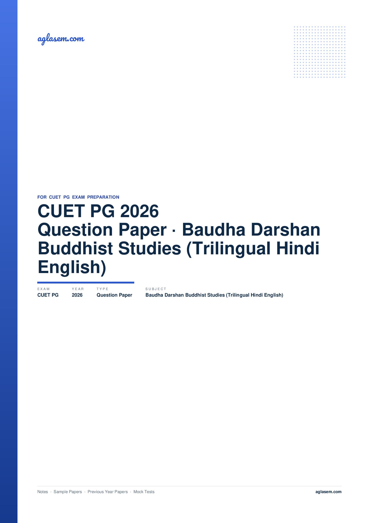 CUET PG 2026 Question Paper Baudha Darshan and Buddhist Studies (Trilingual - Hindi-English) - Page 1 of 53