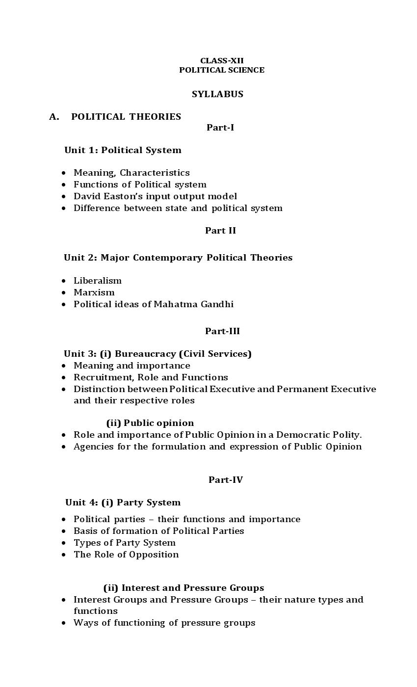 PSEB 12th Class Syllabus 2023 Political Science - Page 1