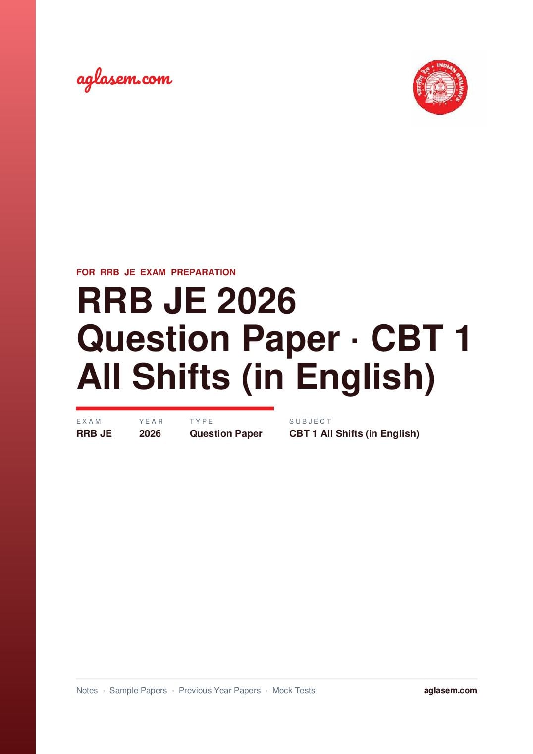 RRB JE 2026 CBT 1 Question Paper All Shifts (in English) - Page 1 of 119