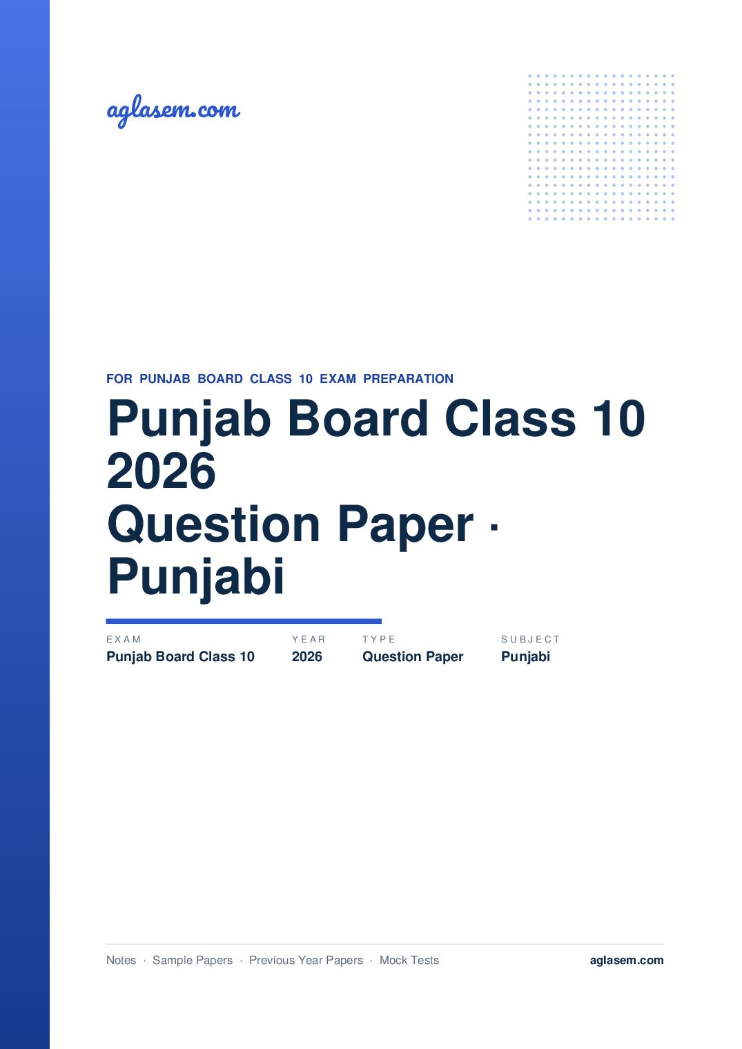 Punjab Board Class 10 Question Paper 2026 Punjabi - Page 1 of 5