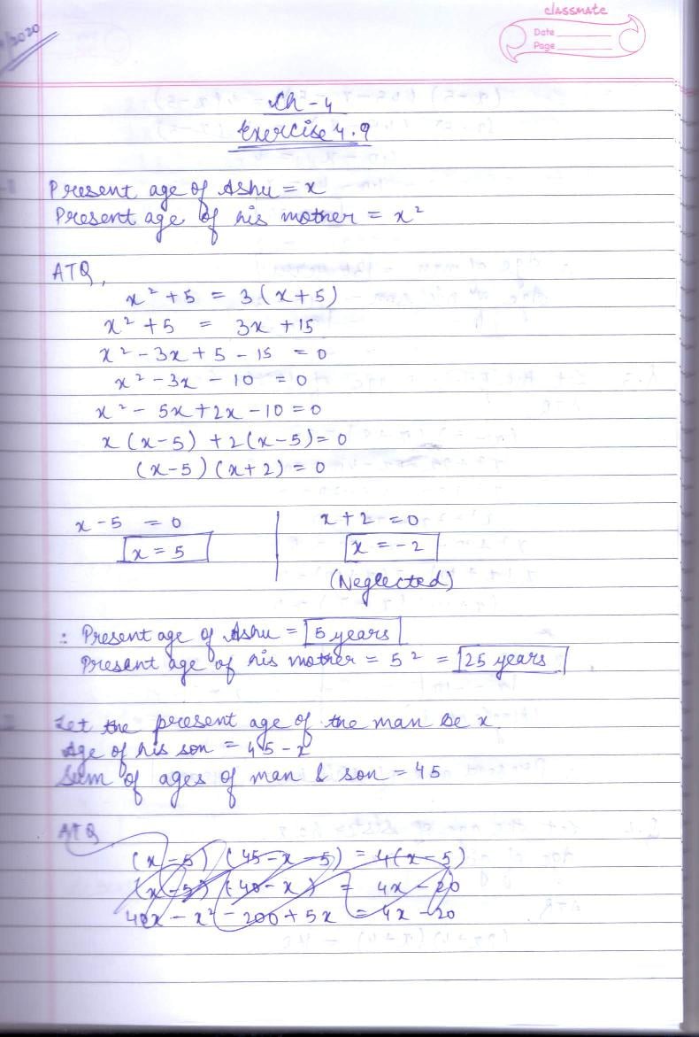 RD Sharma Solutions Class 10 Chapter 4 Quadratic Equations Exercise 4.9 - Page 1