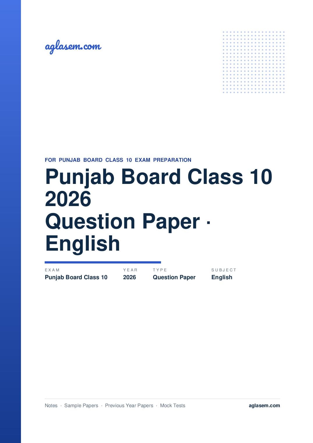 Punjab Board Class 10 Question Paper 2026 English - Page 1 of 9