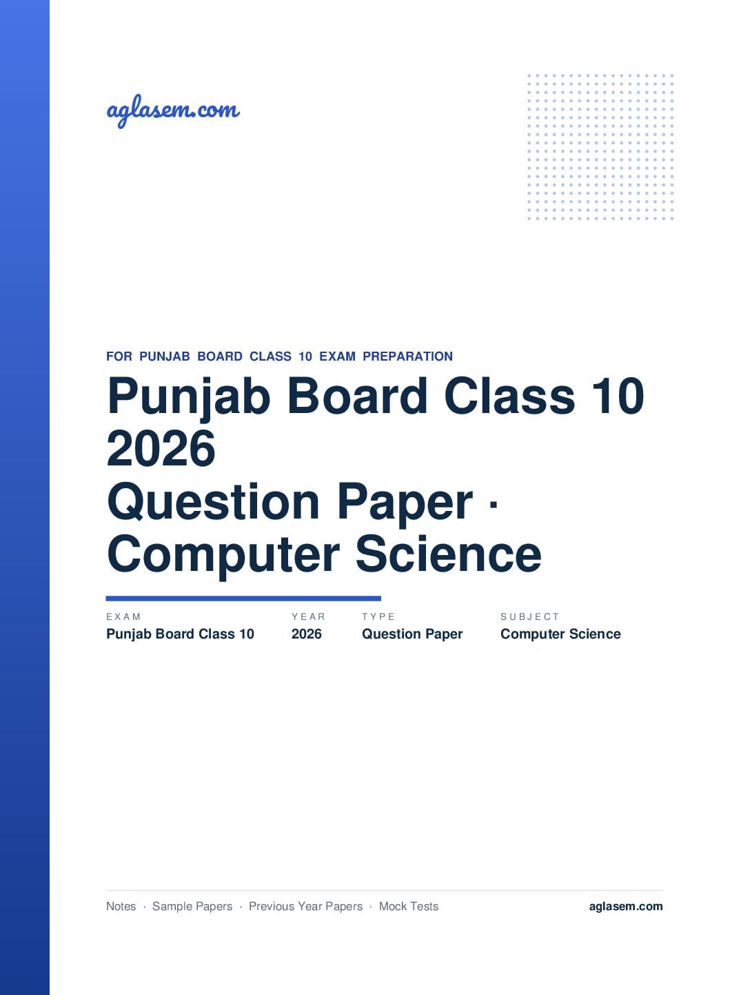 Punjab Board Class 10 Question Paper 2026 Computer Science - Page 1 of 17