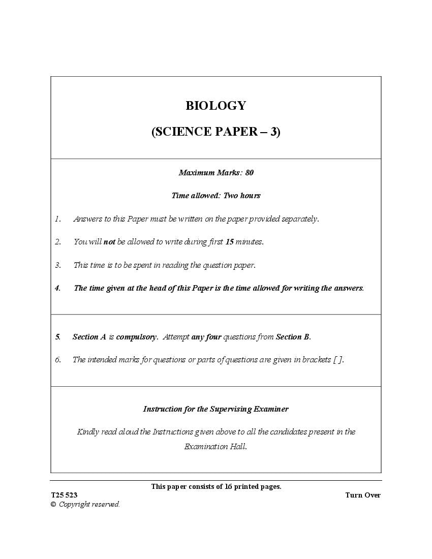 ICSE Class 10 Question Paper 2025 Biology - Page 1