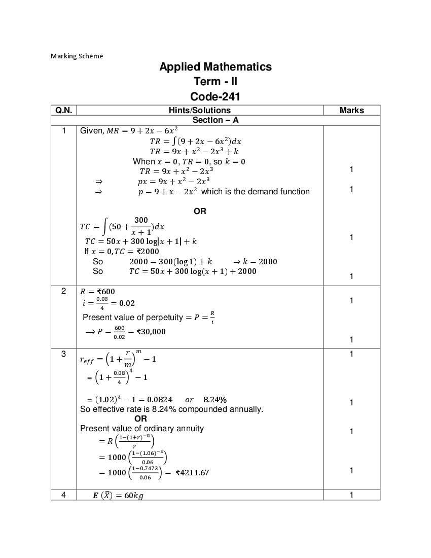 CBSE Class 12 Marking Scheme 2022 for Applied Maths Term 2 - Page 1