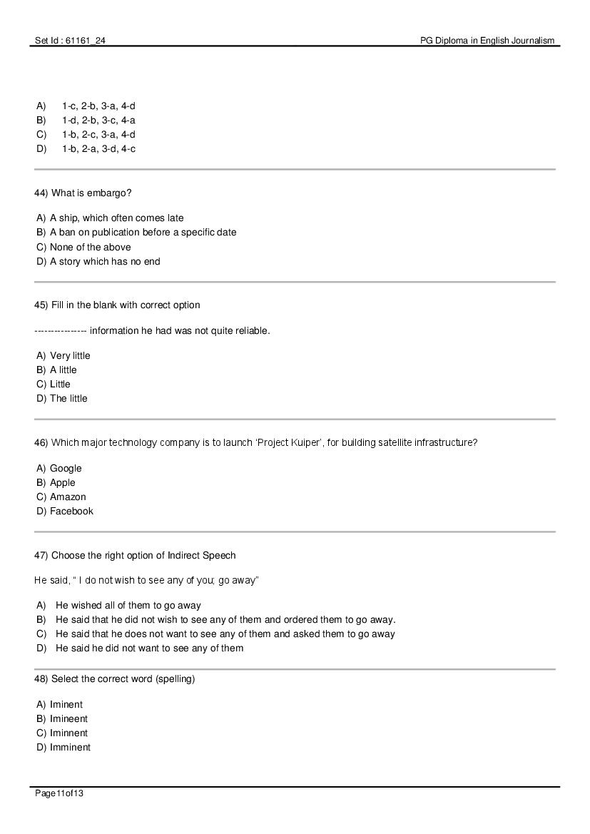 IIMC Entrance Exam 2020 Question Paper PDF (8 Courses, Answer Key)