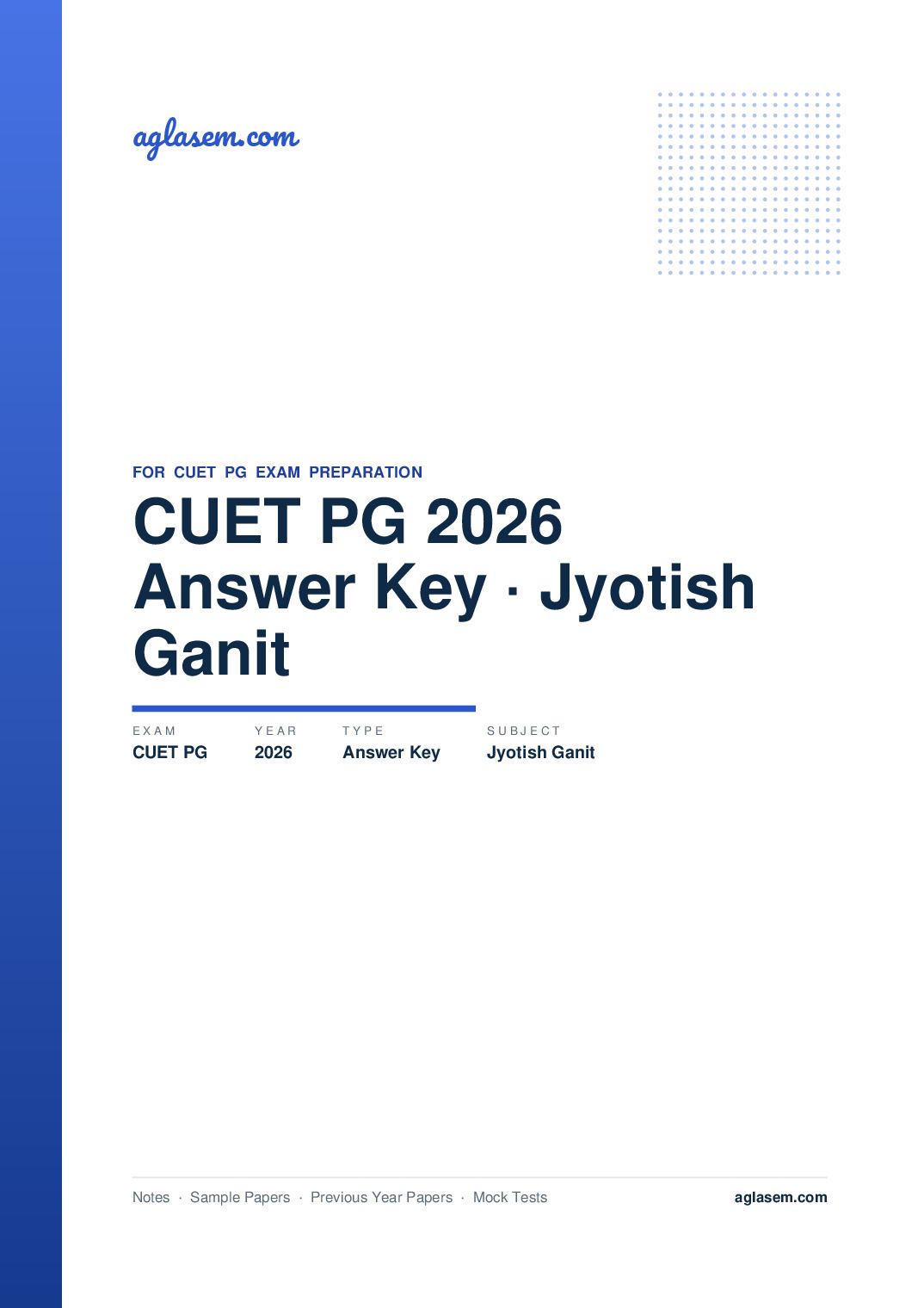 CUET PG 2026 Answer Key Jyotish - Ganit - Page 1 of 2