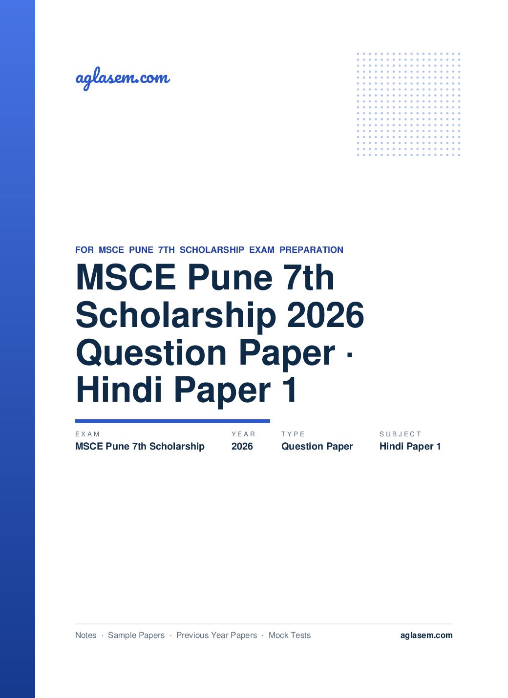 MSCE Pune 7th Scholarship 2026 Question Paper Hindi Paper 1 - Page 1 of 33