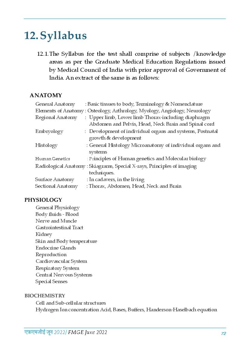 FMGE 2022 Syllabus and Blueprint - Page 1