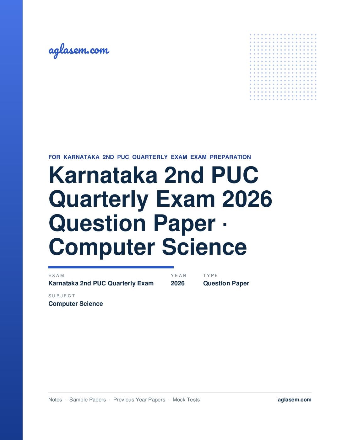 Karnataka 2nd PUC Quarterly Exam Question Paper 2026 Computer Science - Page 1 of 2