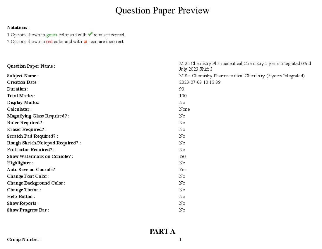 TS CPGET 2023 Question Paper M.Sc Chemistry Pharmaceutical Chemistry (5 years Integrated) - Page 1