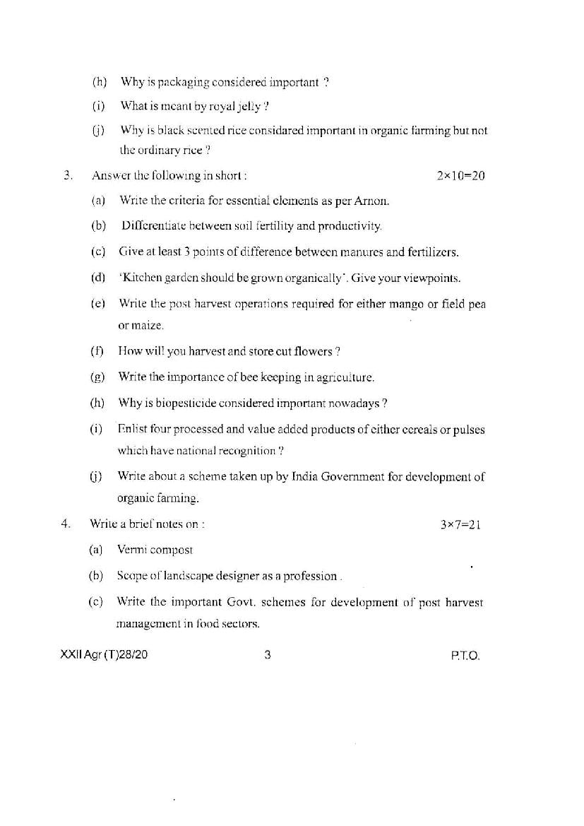 Manipur COHSEM Class 12 Question Paper For Agriculture