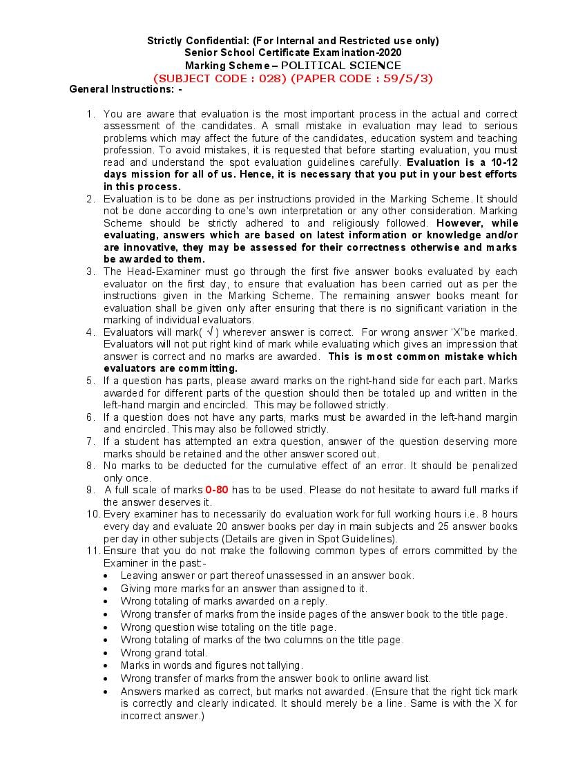 CBSE Class 12 Political Science Question Paper 2020 Set 59-5-3 Solutions - Page 1
