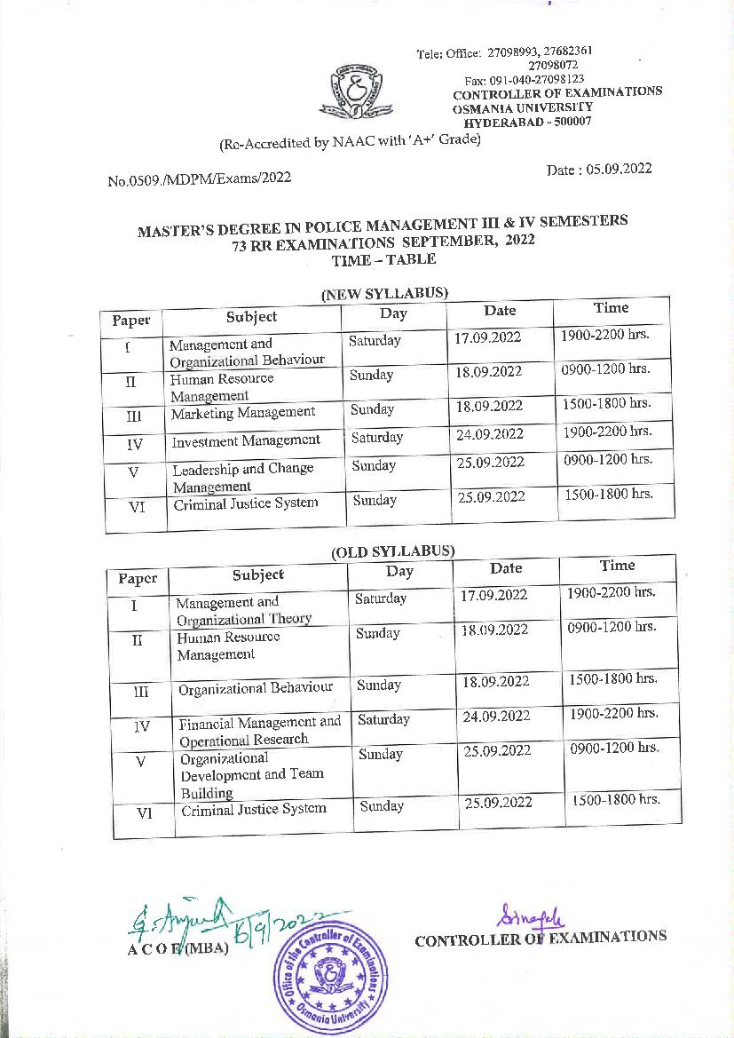 Osmania University Masters Degree in Police Management 3rd & 4th Sem ...