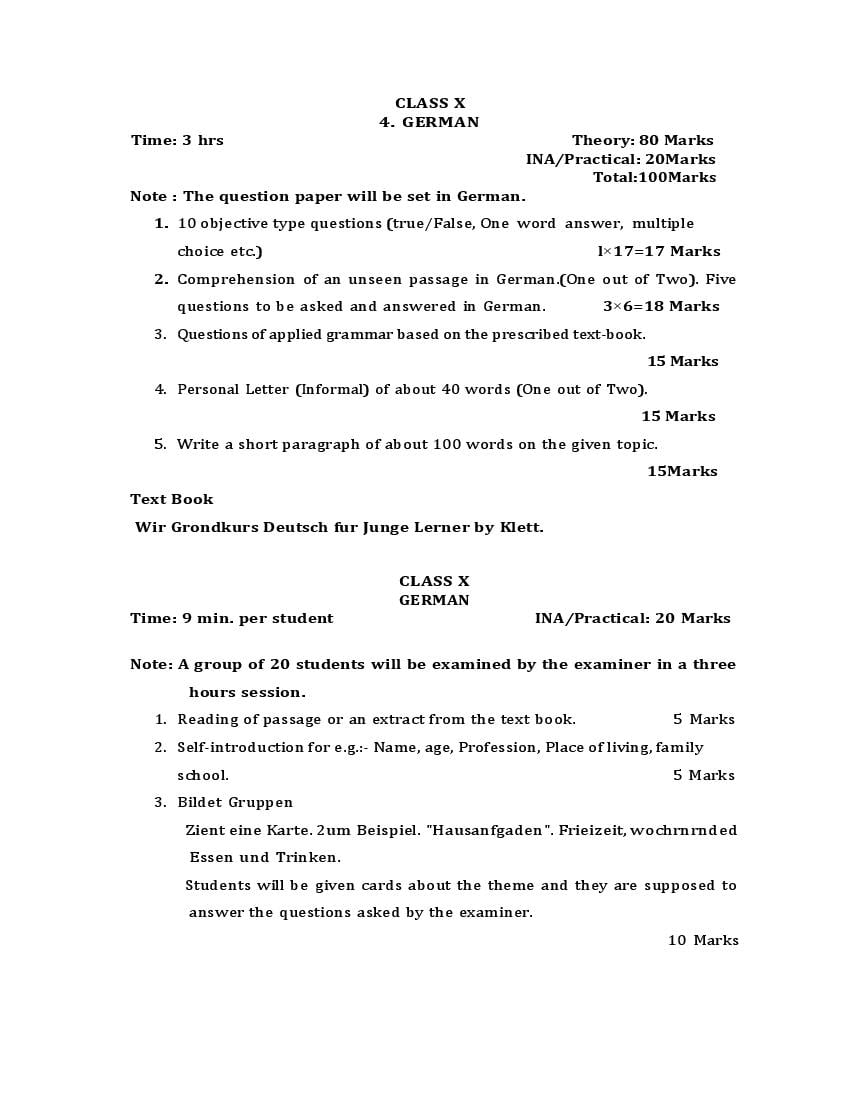 PSEB Class 10 German Syllabus (PDF)