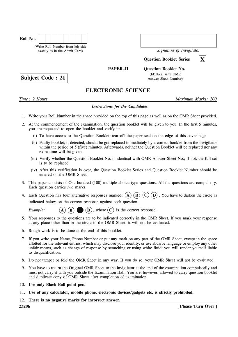 WB SET 2023 Question Paper Electronic Science - Page 1