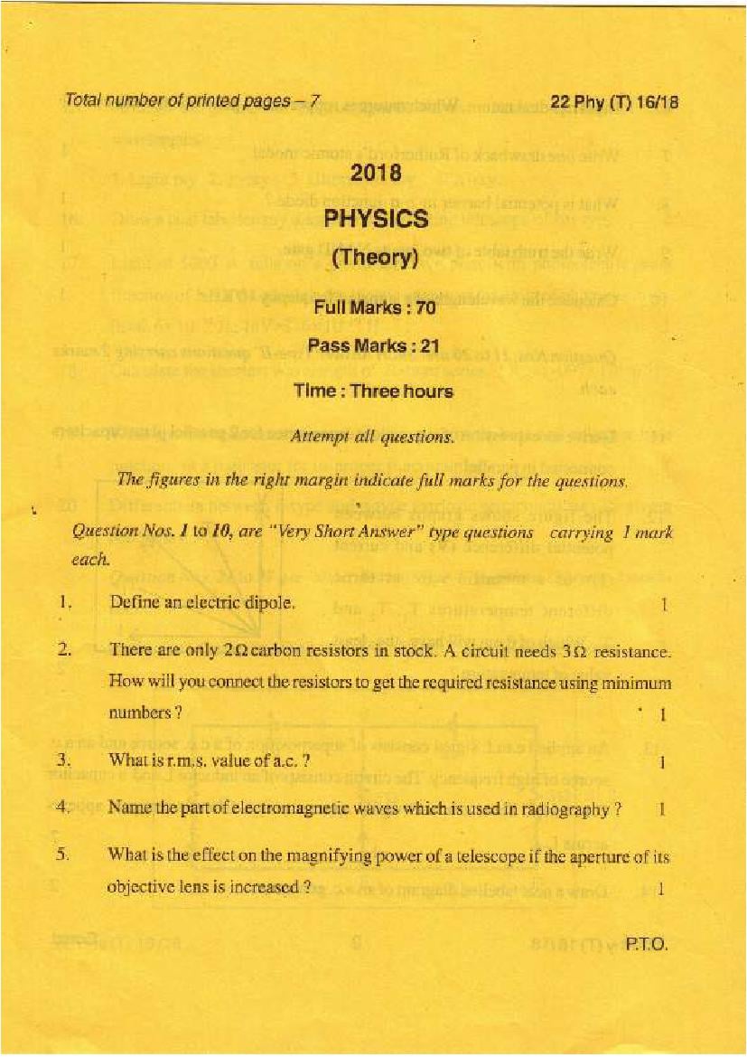 Manipur Board Class 12 Question Paper 2018 for Physics - Page 1