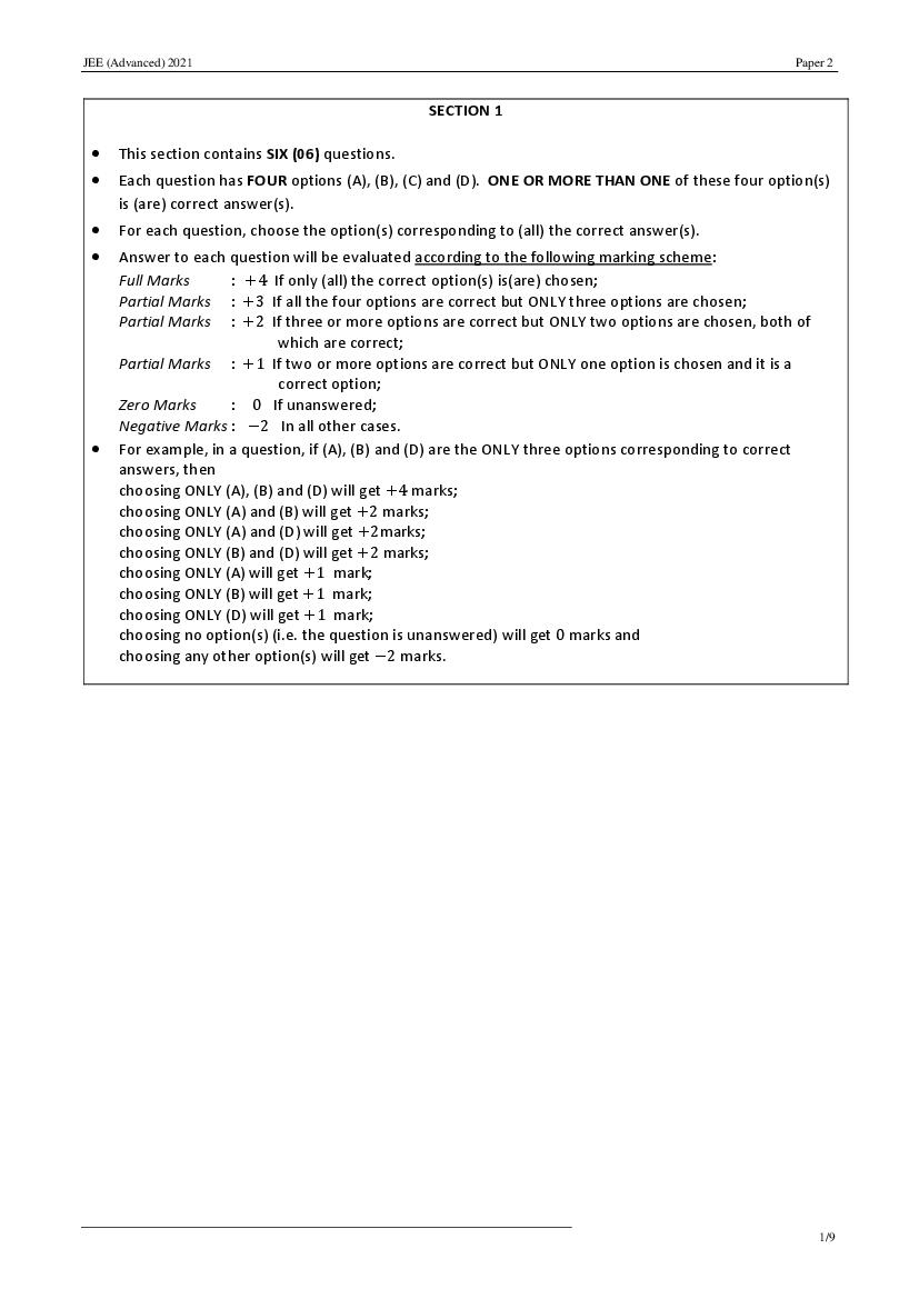 JEE Advanced 2021 Provisional Answer Key Paper 2 Physics - Page 1