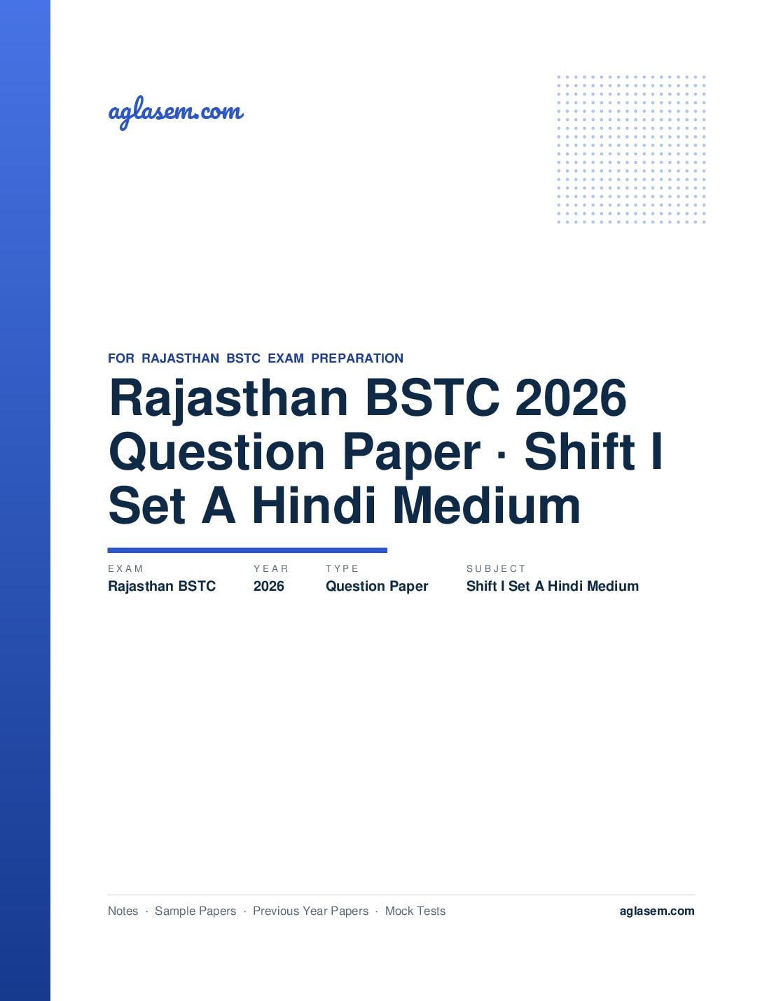 Rajasthan BSTC 2026 Question Paper Shift I Set A Hindi Medium - Page 1 of 25