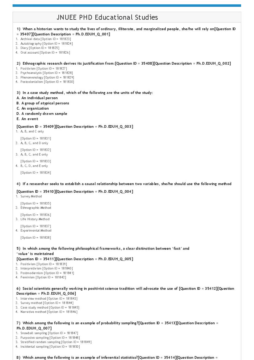 JNUEE 2021 Question Paper Ph.D Educational Studies - Page 1