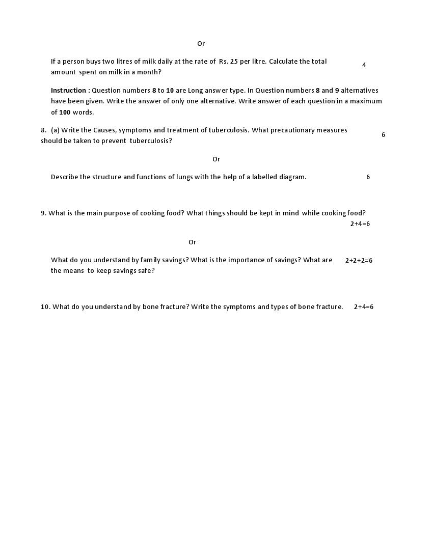 UP Board Class 10 Model Paper 2022 Home Science