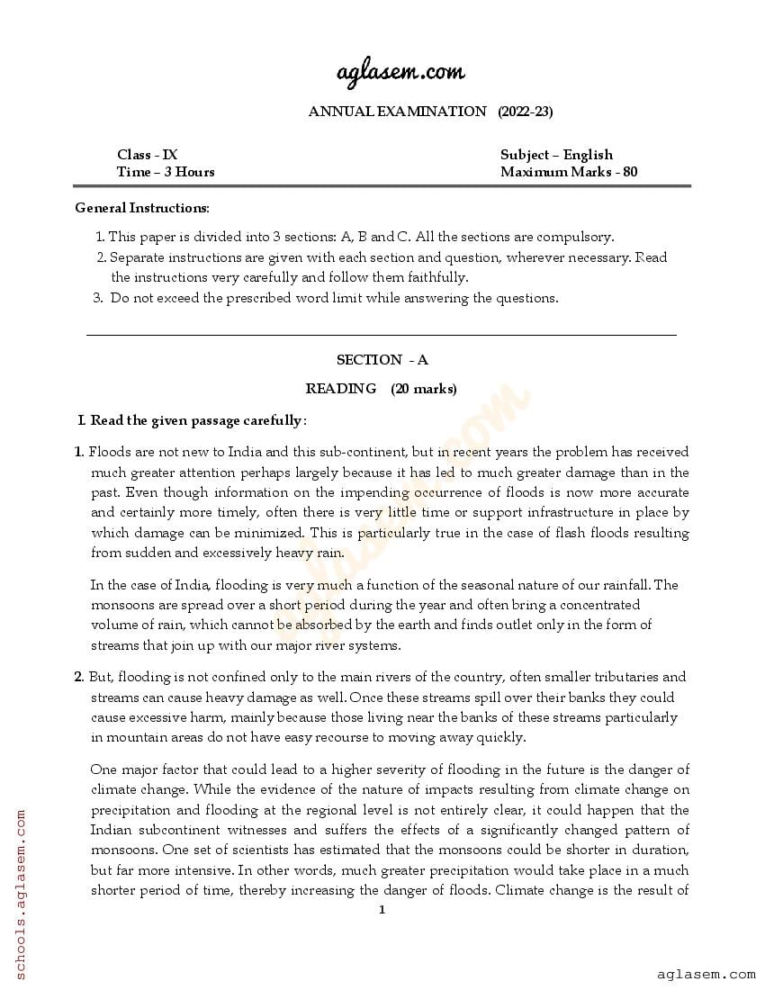 Class 9 English Question Paper 2023 Pdf 9th Annual Exam English Question Paper 4262