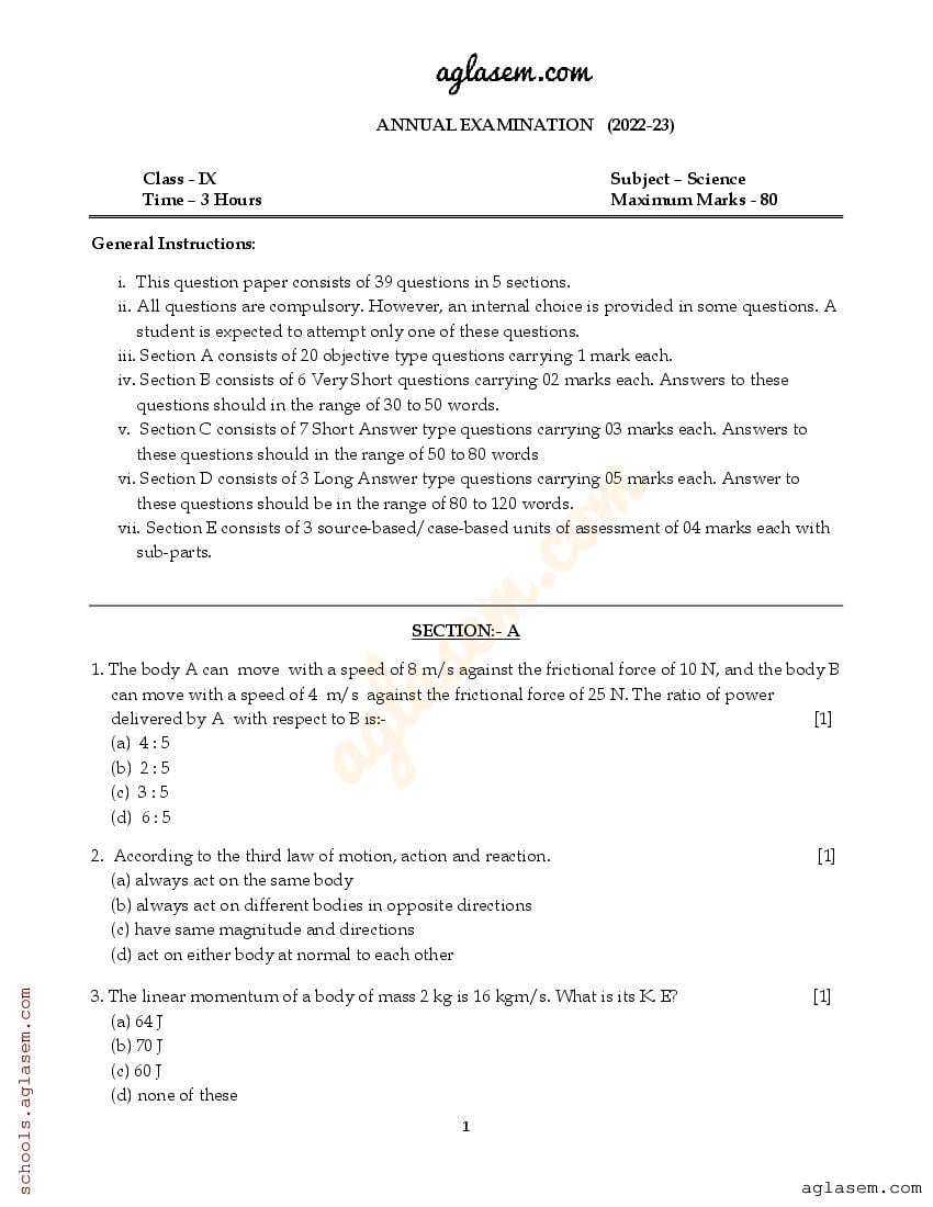 Class 9 Science Question Paper 2023 Pdf 9th Annual Exam Science Question Paper