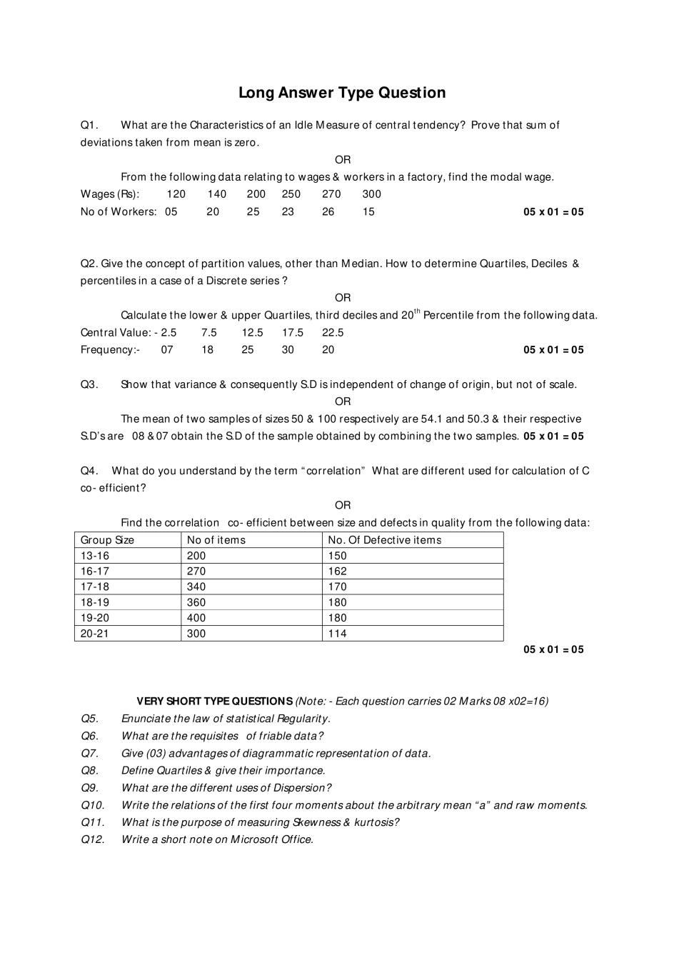 JKBOSE 11th Model Paper Statistics - Page 1