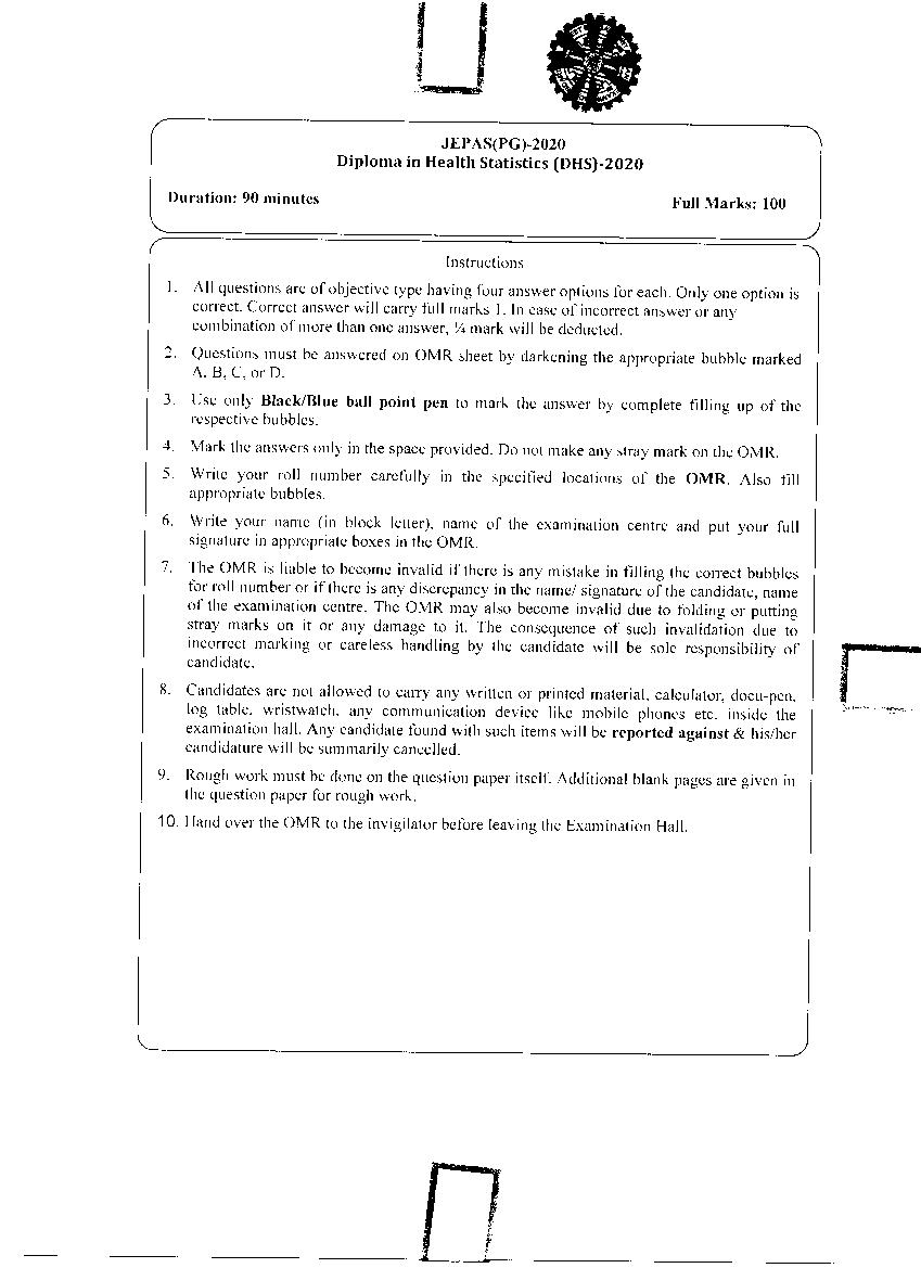 JEMAS PG 2020 Question Paper DHS - Page 1 of 12