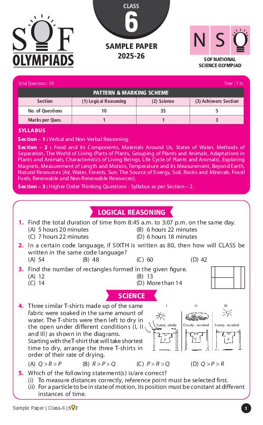 SOF NSO Sample Paper 2026 Class 6 - Page 1