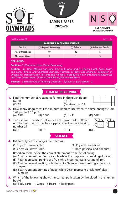 SOF NSO Sample Paper 2026 Class 7 - Page 1