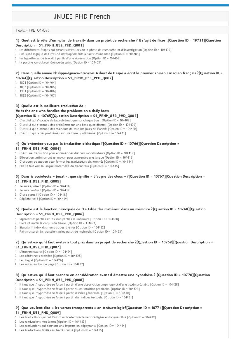 JNUEE 2021 Question Paper Ph.D French - Page 1