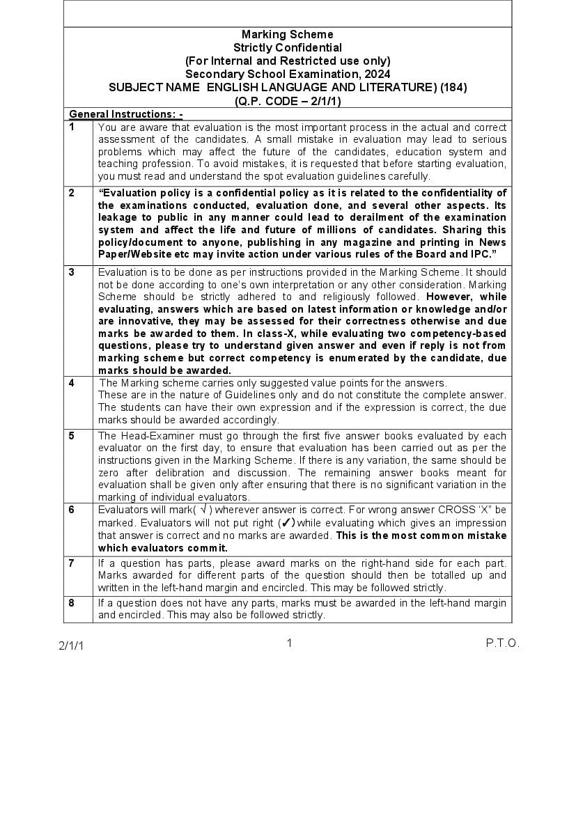 CBSE Class 10 Question Paper 2024 Solution English Language & Literature - Page 1