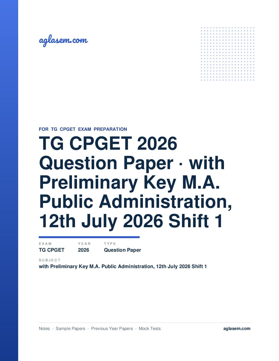 TG CPGET 2026 Question Paper with Preliminary Key M.A. Public Administration, 12th July 2026 Shift 1 - Page 1 of 51