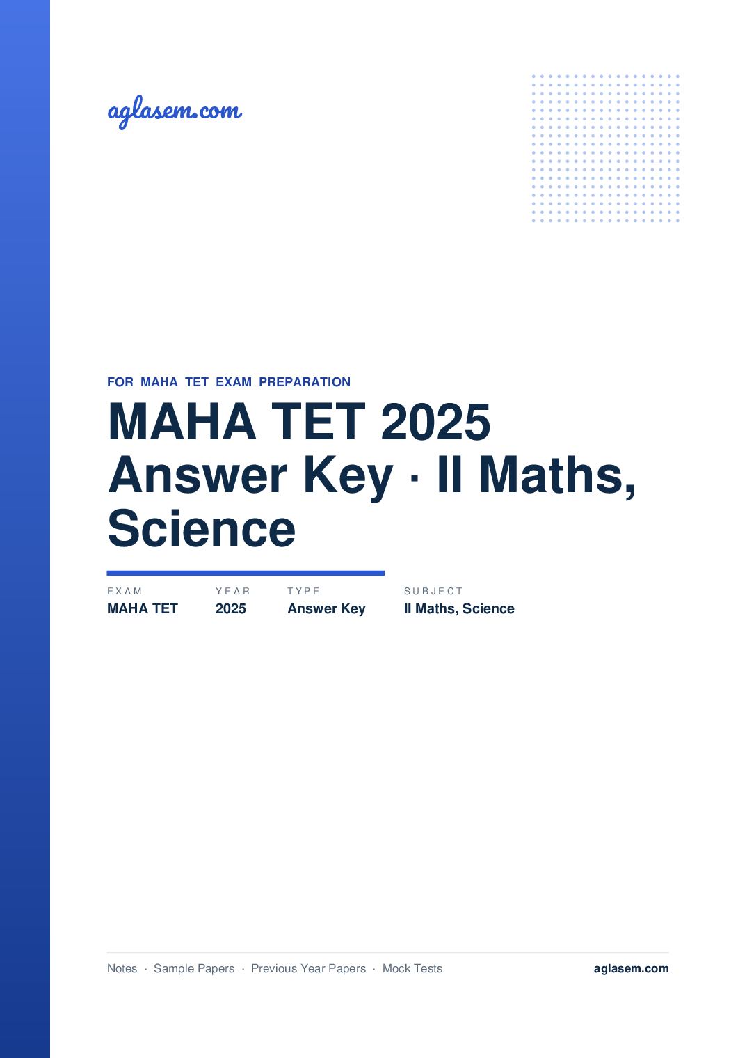 MAHA TET 2025 Answer Key II Maths & Science - Page 1 of 3