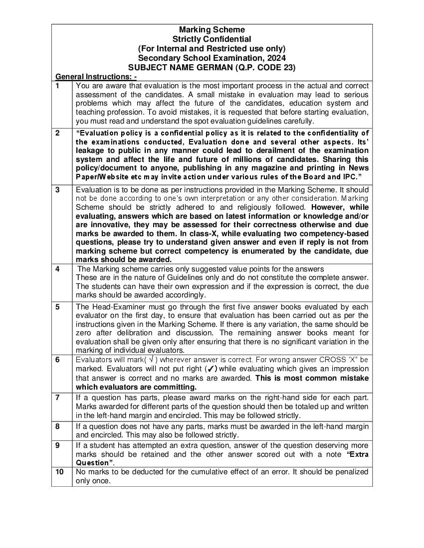 CBSE Class 10 Question Paper 2024 Solution German - Page 1