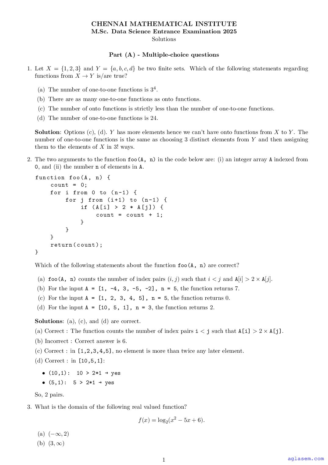 CMI Entrance Exam 2025 Question Paper M.Sc Data Science - Page 1 of 14