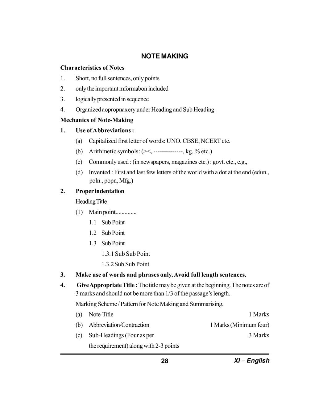 Note Making Format Class 11 Notes PDF Note Making Format 