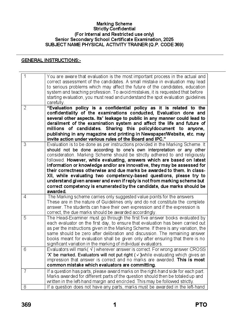 CBSE Class 12 Question Paper 2025 Solution Physical Activity Trainer - Page 1 of 9