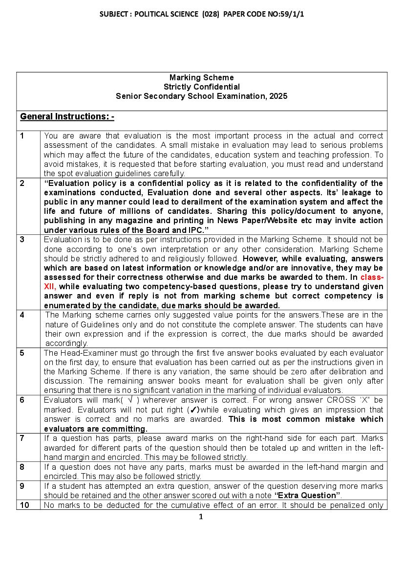 CBSE Class 12 Question Paper 2025 Solution Political Science - Page 1
